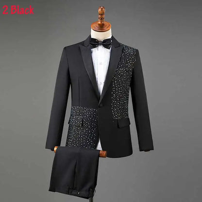 White Wedding Groom Suit - Slim Fit Tuxedo with Diamond Embroidery for Men | Stylish 3-Piece Outfit Black 1