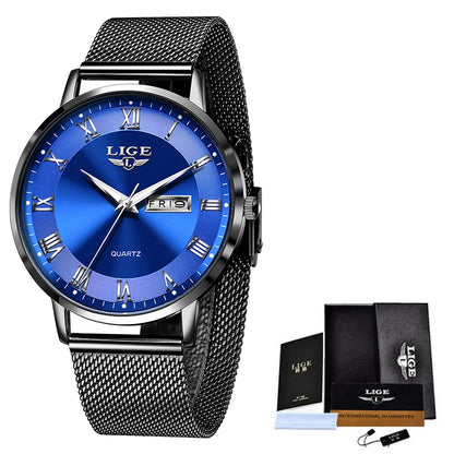 LIGE 2024 Luxury Ladies Watch | Waterproof Rose Gold Steel Strap Wristwatch | Top Brand Bracelet Clocks Black blue