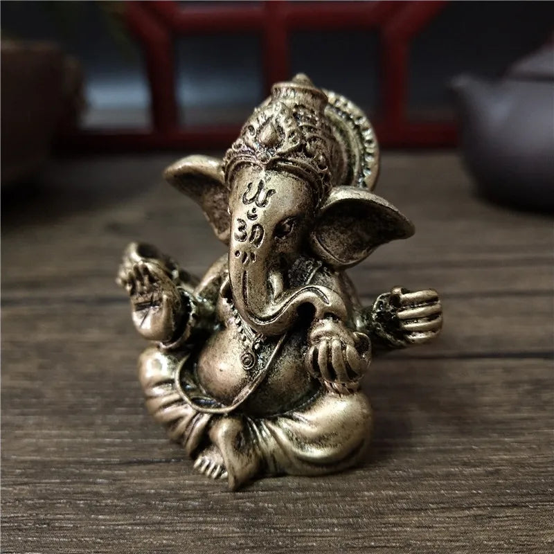 Bronze-Colored Lord Ganesha Statue | Handcrafted Hindu Elephant God Sculpture for Home & Office Decor