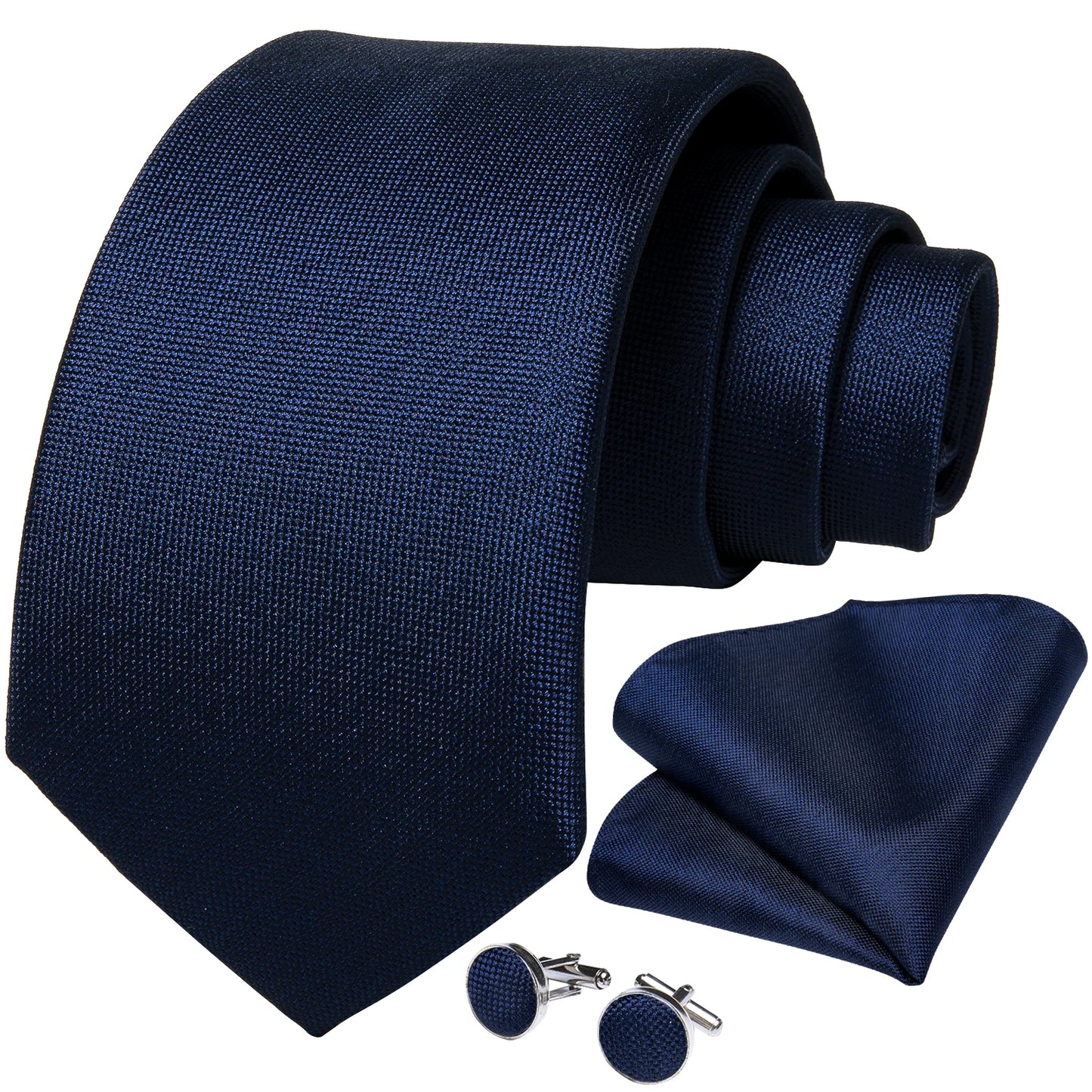 DiBanGu Top Navy Blue Solid Tie for Men 100% Silk Men's Tie Hanky Cufflinks Neck Tie Suit Business Wedding Party Tie Set MJ-7140