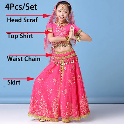 Children’s Belly Dance Costume Set | Bollywood Inspired Girls' Dance Dress | Stage Competition Outfit RHODO