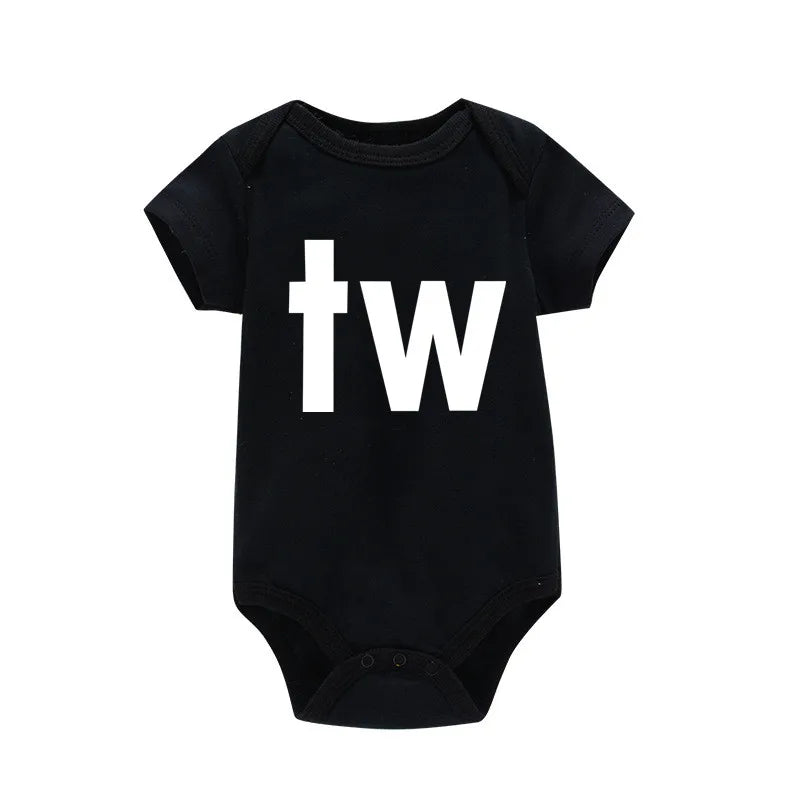 TW & IN Letter Print Newborn Infant Baby Boys Girls Black Bodysuit Twins Romper Jumpsuit Outfits Hipster Baby Clothes 0-24M TW-black