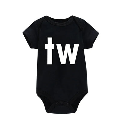 TW &amp; IN Letter Print Newborn Infant Baby Boys Girls Black Bodysuit Twins Romper Jumpsuit Outfits Hipster Baby Clothes 0-24M TW-black