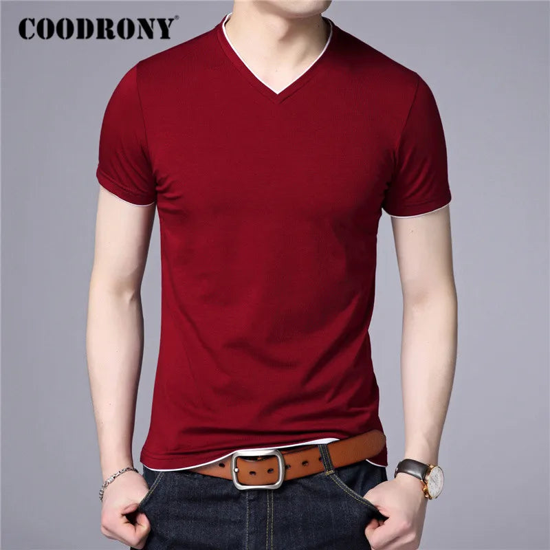 COODRONY Brand Summer Short Sleeve T Shirt Men Cotton Tee Shirt Homme Streetwear Casual V-Neck T-Shirt Men Clothing Tops C5102S