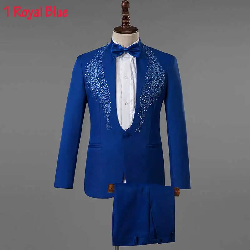 White Wedding Groom Suit - Slim Fit Tuxedo with Diamond Embroidery for Men | Stylish 3-Piece Outfit A3008 Royal Blue