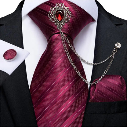 Fashion Green Dot Red 8cm Men's Silk Tie Business Wedding Party Necktie Handkerchief Brooch Cufflinks Set Men's Gift Tie DiBanGu 7247-XZ-0010