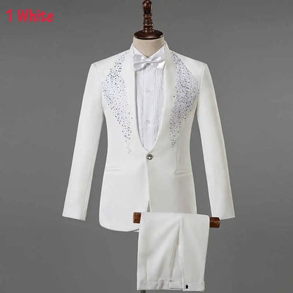 White Wedding Groom Suit - Slim Fit Tuxedo with Diamond Embroidery for Men | Stylish 3-Piece Outfit A3008 White