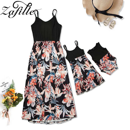 ZAFILLE Elegant Floral Family Matching Outfits – Mother and Daughter Long Dresses