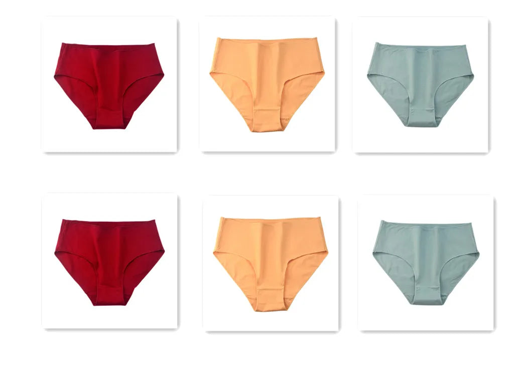 6PCS/Lot Cotton Seamless Panties Women High Waist Briefs Underwear Comfort Intimates Female Underpants Solid Color Pantys M-2XL 2Red2SKin2Green Set