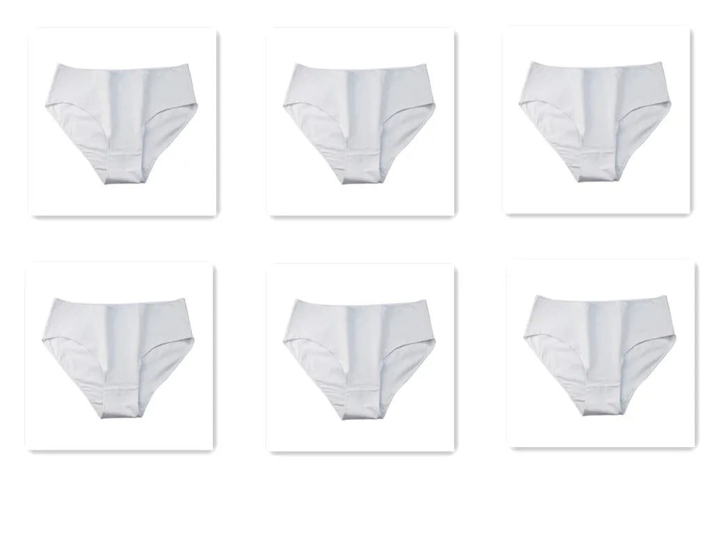 6PCS/Lot Cotton Seamless Panties Women High Waist Briefs Underwear Comfort Intimates Female Underpants Solid Color Pantys M-2XL 6White Set