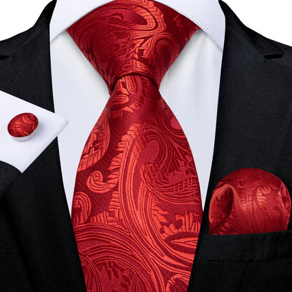 Luxury Red Plaid Silk Tie Set for Men | Business & Wedding Accessories with Handkerchief & Cufflinks | DiBanGu Designer Collection