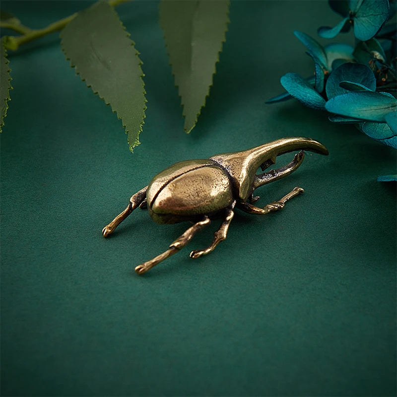 Vintage Brass Beetle Figurine | Miniature Insect Copper Sculpture for Tea Pet, Flowerpot, & Home Decor