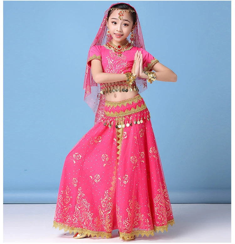 Children’s Belly Dance Costume Set | Bollywood Inspired Girls' Dance Dress | Stage Competition Outfit