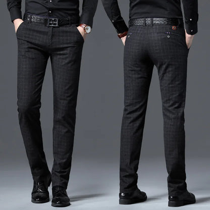 2021 New Men's Casual Plaid Pants Business Casual Slim Fit Black Blue Classic Style Elastic Trousers Male Brand Clothes