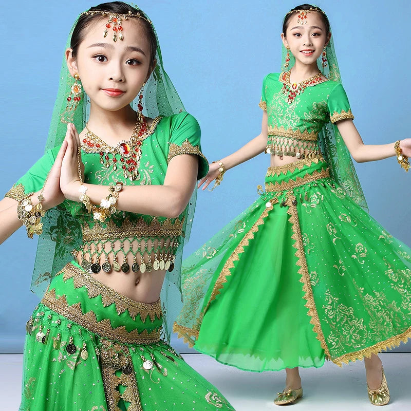 Children’s Belly Dance Costume Set | Bollywood Inspired Girls' Dance Dress | Stage Competition Outfit