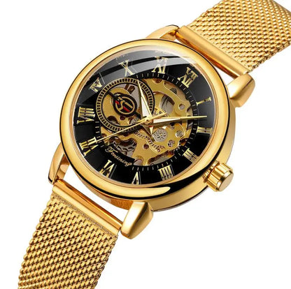 Forsining Women’s Rose Gold Skeleton Mechanical Watch | Stainless Steel Case, Roman Numeral Display, Hand Wind Wristwatch FSL8099GB