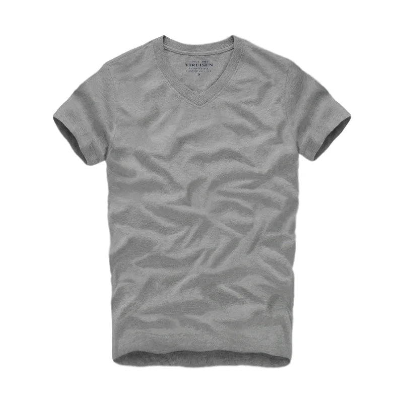 Men Tshirt 100% Cotton Solid Color O-Neck Short Sleeve T shirt Male High Quality gray V neck