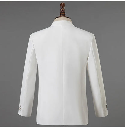 White Wedding Groom Suit - Slim Fit Tuxedo with Diamond Embroidery for Men | Stylish 3-Piece Outfit