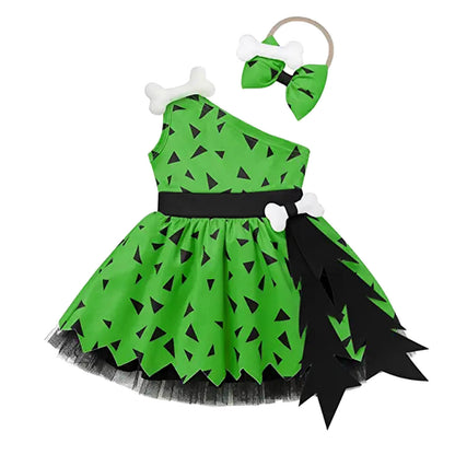 Girls Fashion Simple Halloween Mesh Costume Suit Green