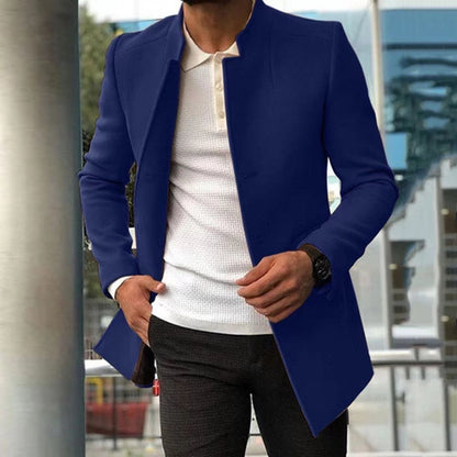 Men's Coat Overcoat Solid Color Slim Fit Blue