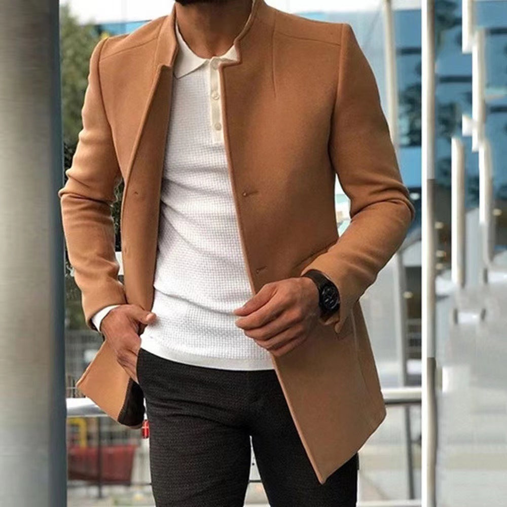 Men's Coat Overcoat Solid Color Slim Fit Camel