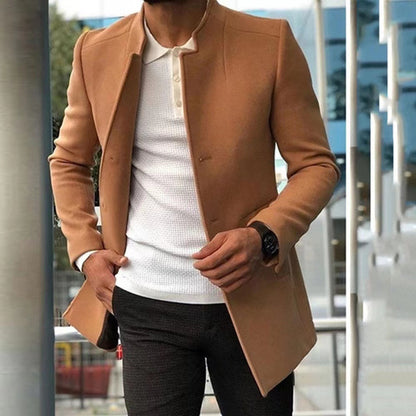 Men's Coat Overcoat Solid Color Slim Fit Camel