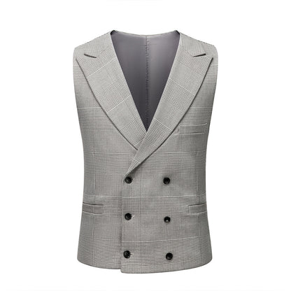 Men's Suit Slim Fit Business Casual Gray Lattice Pattern Three-piece Suit