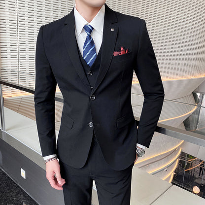 Casual Single Row Buckle Men's Suit Three-piece Suit SJT118 Black