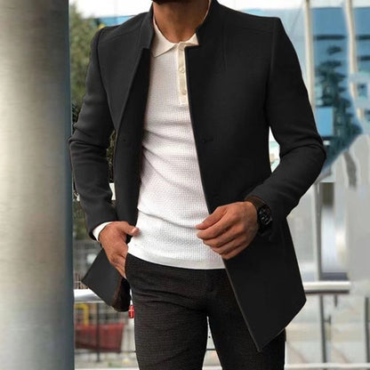 Men's Coat Overcoat Solid Color Slim Fit Black