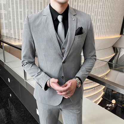 Casual Single Row Buckle Men's Suit Three-piece Suit SJT118 Light Gray