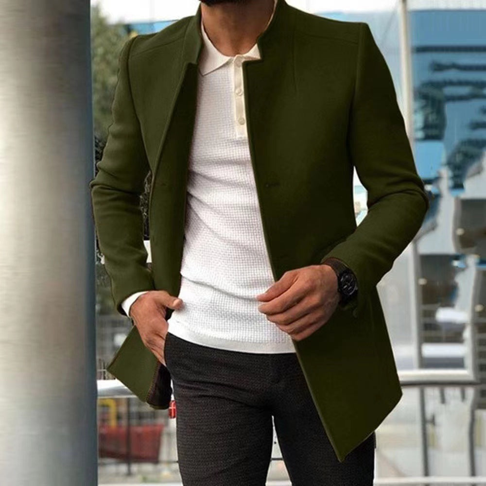 Men's Coat Overcoat Solid Color Slim Fit Army Green