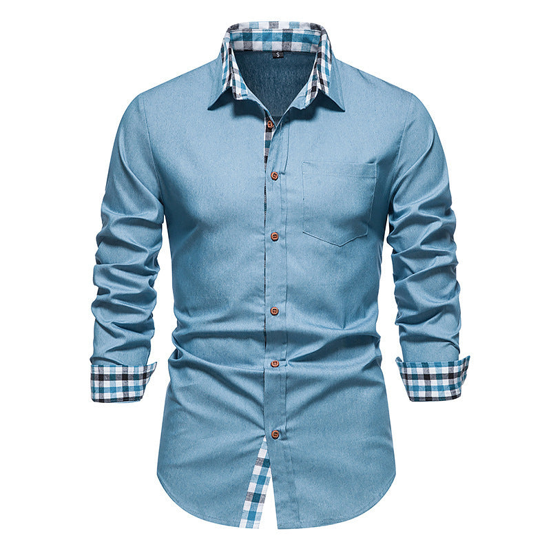 Men's Casual Denim Long-sleeved Shirt Light Blue