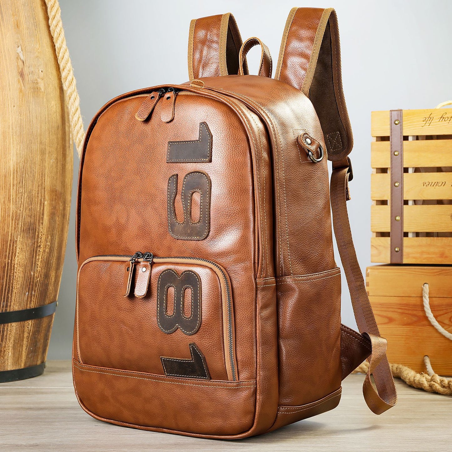 Leather Backpack Large Capacity First Layer Cowhide Leisure Travel Backpack High Sense Brown