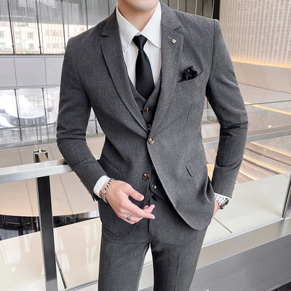 Casual Single Row Buckle Men's Suit Three-piece Suit SJT118 Medium Gray