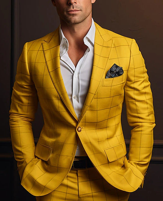 Spring New Striped Suit Jacket Men's Casual Slim Top Yellow