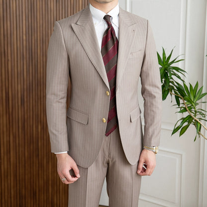 Homemade Fall and Winter Business British Style Slim Fit Suit Suit Single row deep khaki(Suit + pants)