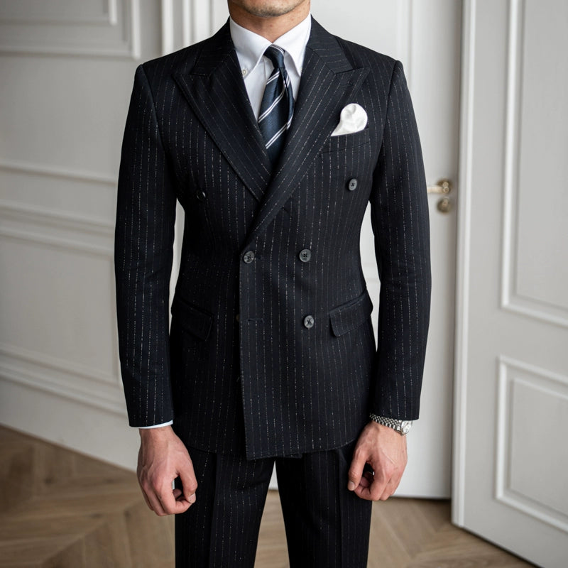 Stripes Elegant British Casual Retro Suit Suit Black