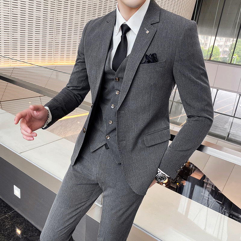 Casual Single Row Buckle Men's Suit Three-piece Suit