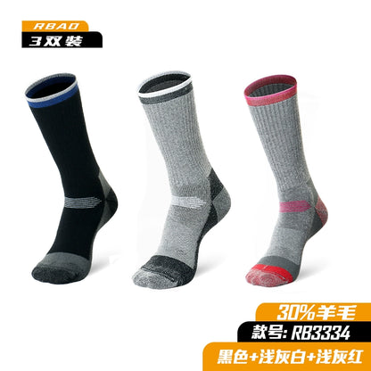 Merino Outdoor Hiking Knee Socks Ski Wool Socks 3334 [3 pairs] black + light gray white + light gray red(Autumn and Winter)