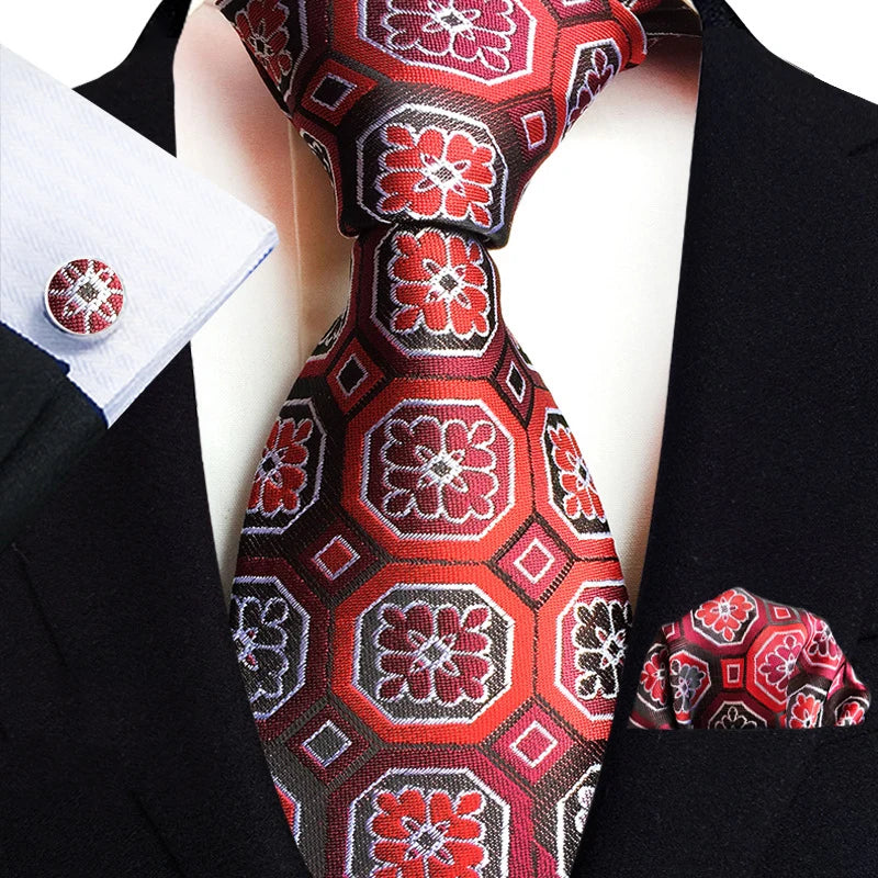 Men’s Paisley Three-Piece Suit Accessories Set – Tie, Square Scarf & Cufflinks TZ-E05