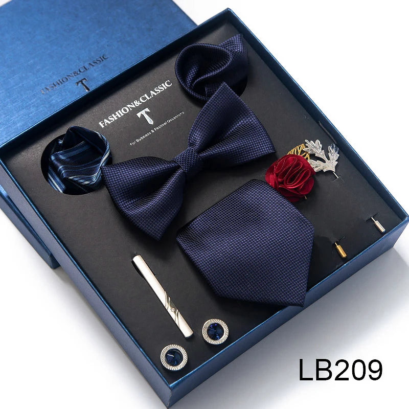 Men's Tie Set Luxury Gift Box Silk Tie Necktie Set 8pcs Inside Packing Festive Present Cravat Pocket Squares Holiday Gift Men LB209