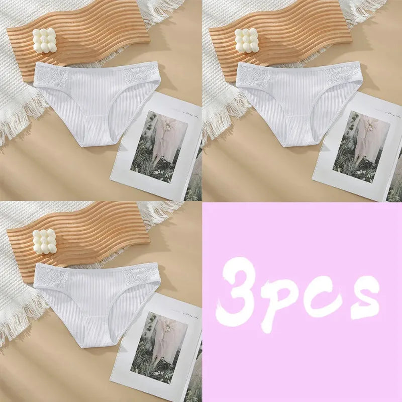 3pcs Solid Color Women's Sexy 100% Cotton Panties Women's Triangle Pants Women's Close Fitting Clothing Women's Underwear S34-3baise CHINA | 3pcs