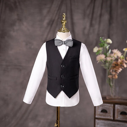 Flower Boys Black Wedding Suit Set | Kids Formal 3PC Jacket Vest Pants | Birthday, Graduation, and Performance Costume