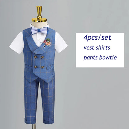 Child's Formal Vest Suit Set | Boys' Summer & Autumn Wedding Outfit | First Birthday & Performance Costume | Kids' Waistcoat & Shorts Clothing shorts 4pcs