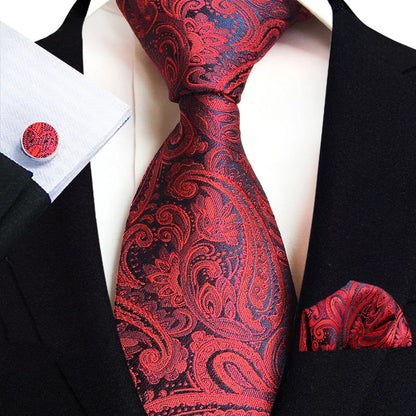 Men’s Paisley Three-Piece Suit Accessories Set – Tie, Square Scarf & Cufflinks TZ-E12