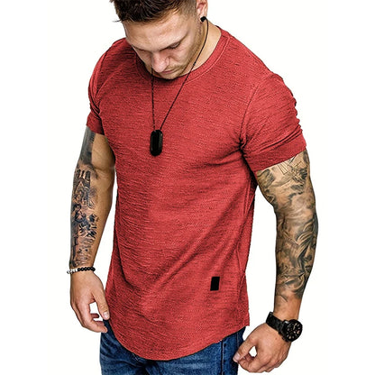 Summer Mens Lightweight T-shirt Short Sleeve Jogging Basic Solid Collar Crew Neck Tshirts Sport Tops Red