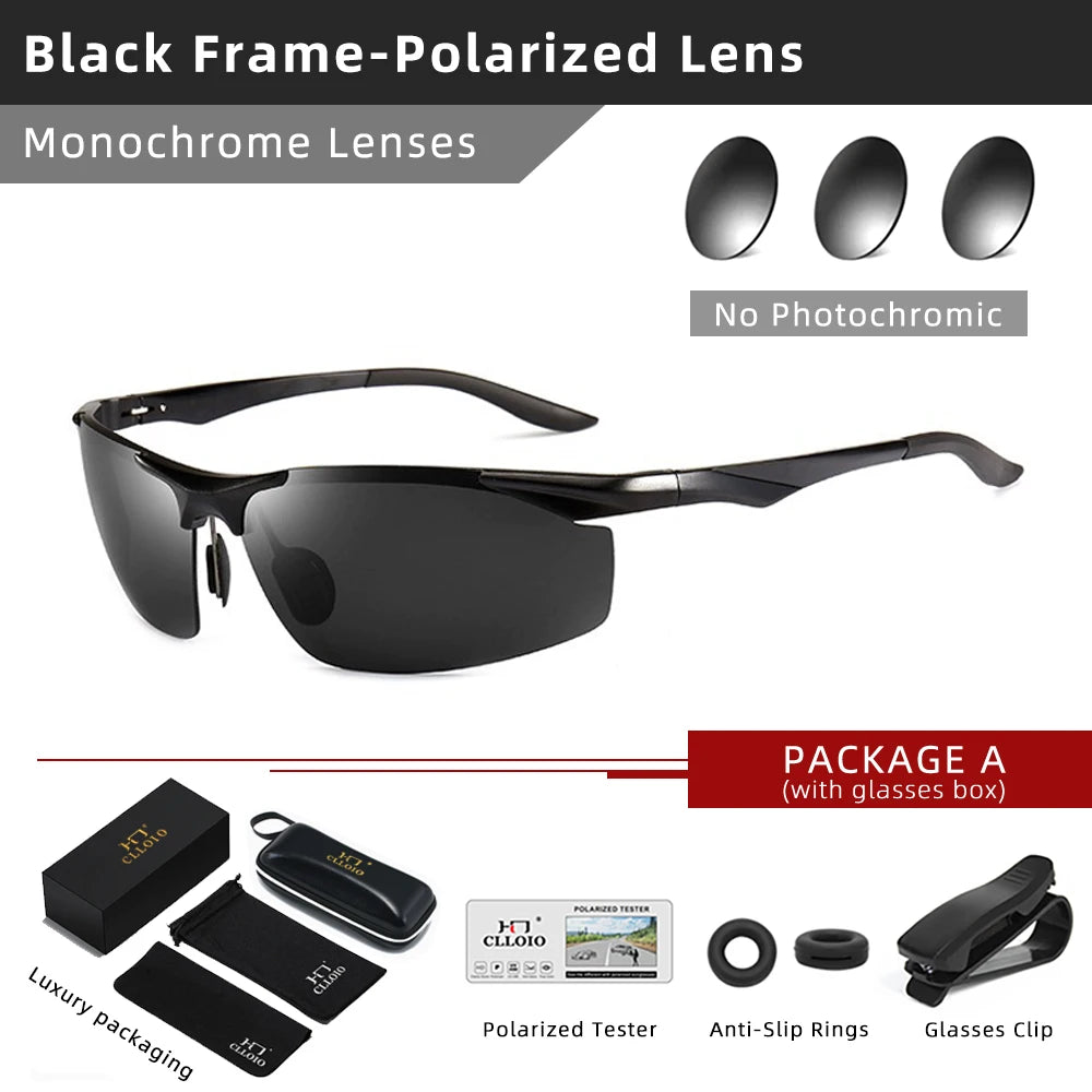 CLLOIO Polarized Photochromic Sunglasses for Men - Anti-Glare UV400 Driving & Fishing Glasses Black-Polarized