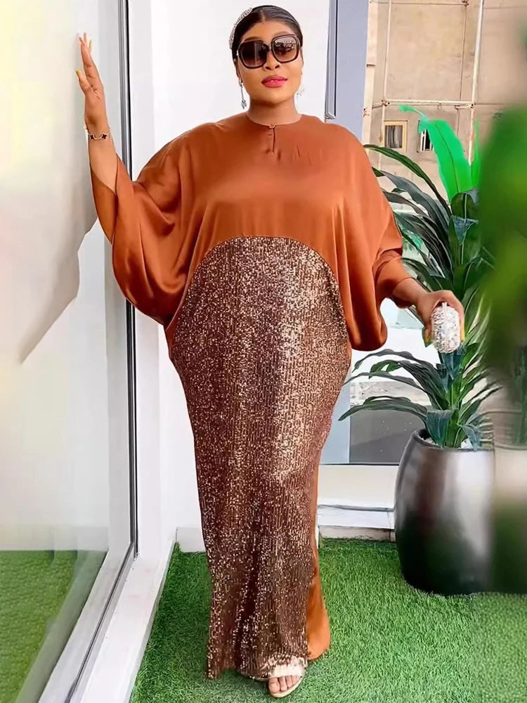 Plus Size Long Dresses For Women African Traditional Party Evening Gowns Dubai Luxury Abaya 2024 Africa Clothing Loose Boubou Orange One Size