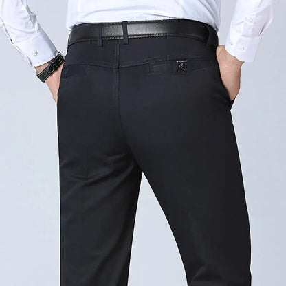 Summer Thin Pants Men's 100% Cotton Autumn Thick Trousers Fashion Brand Cargo Pants Smart Casual Solid Khaki Gray Suit Pant Black-Thin