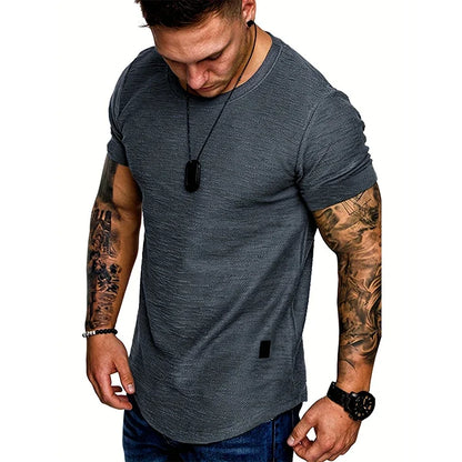 Summer Mens Lightweight T-shirt Short Sleeve Jogging Basic Solid Collar Crew Neck Tshirts Sport Tops Gray